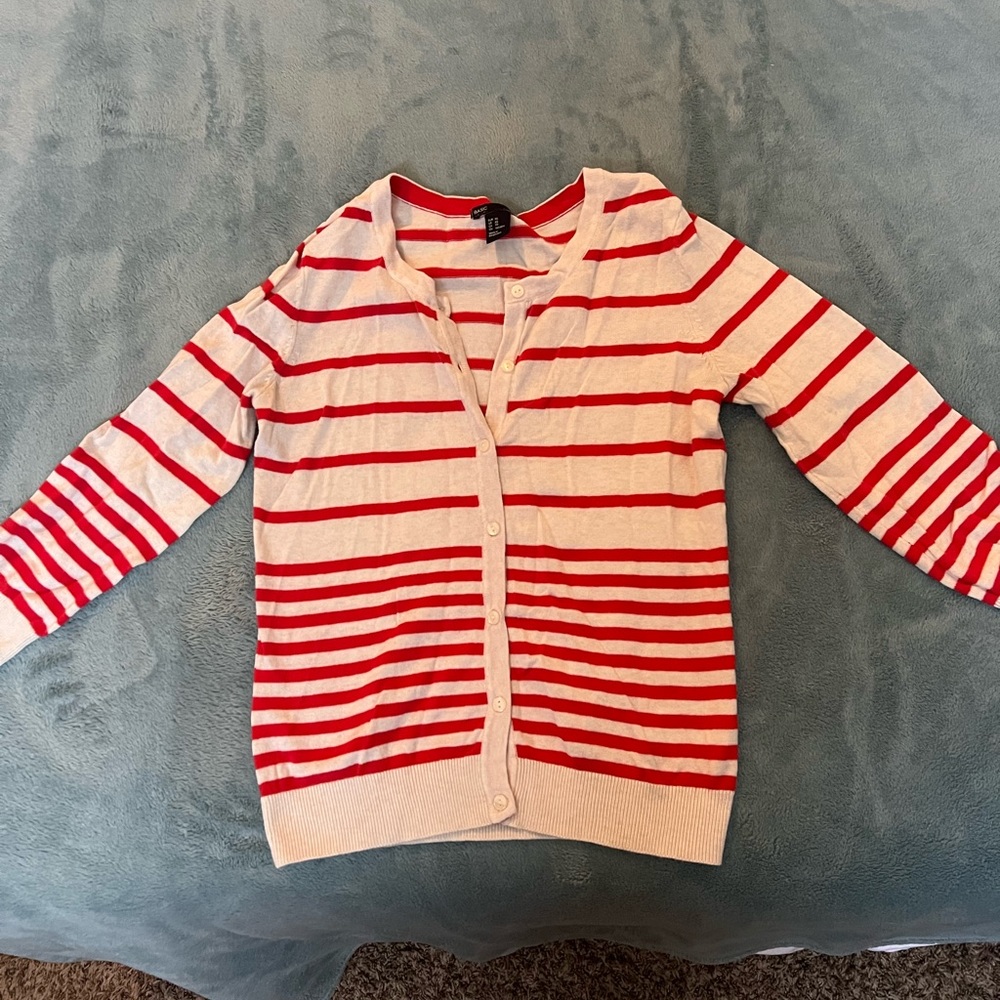 H&M red striped button up cardigan/sweater size xs
